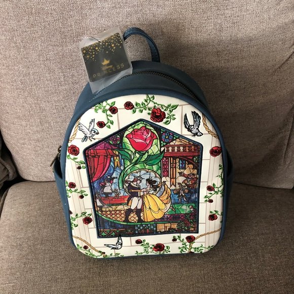 NWT Disney Loungefly Beauty & The Beast Stained Glass Rose Mini Backpack Rare main image 5